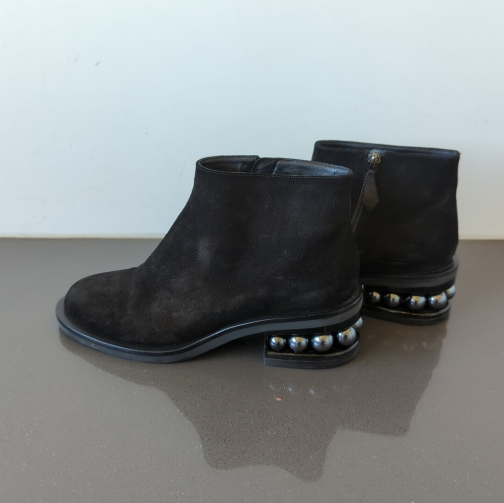 Nicholas Kirkwood Black Suede Pearl Crosta Ankle Bootie EU 39.5 US 9.5